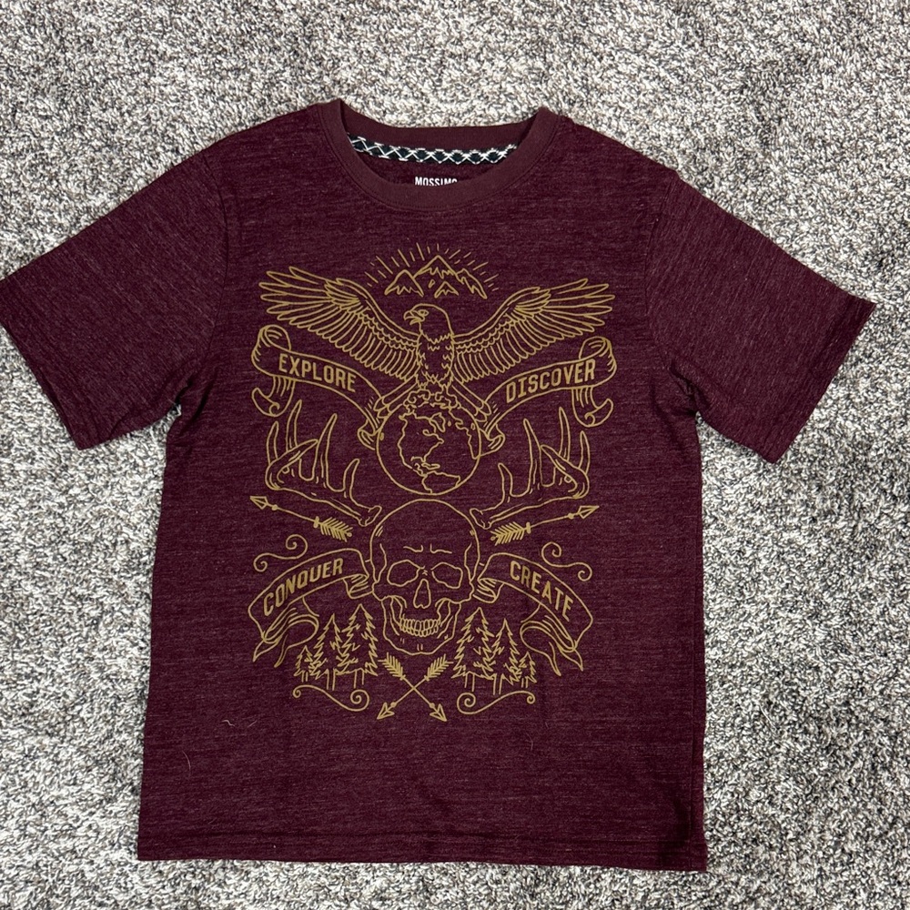 NWOT Youth Graphic Maroon Crewneck Tee with Gold Print